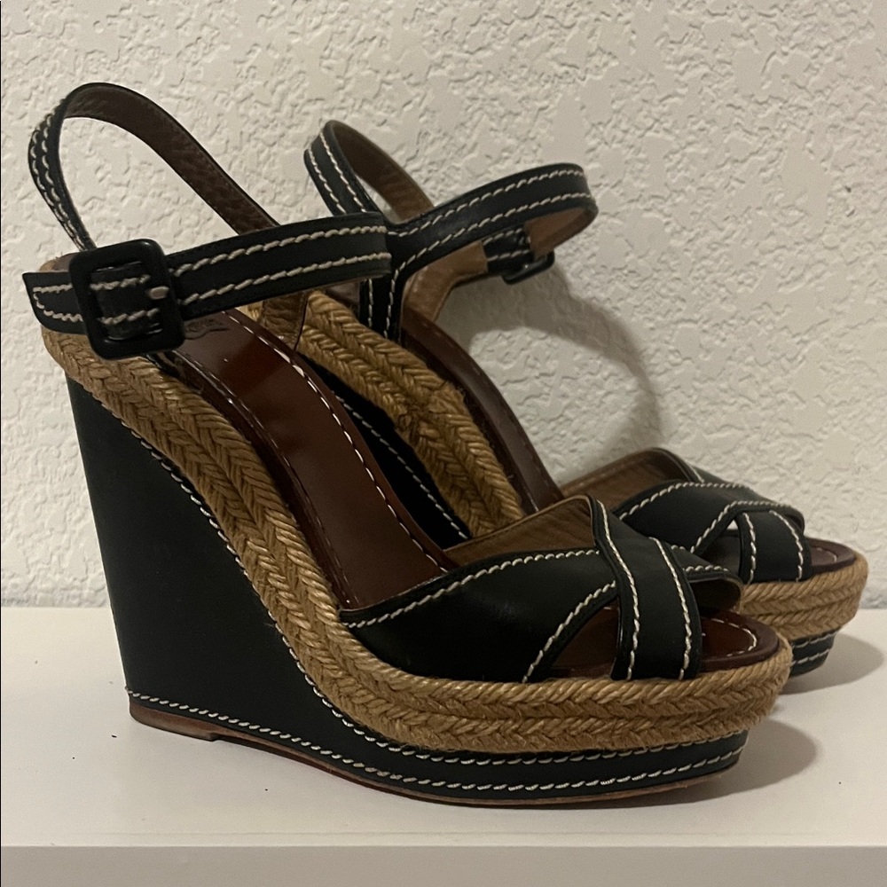 Christian Louboutin Black Wedge Sandals